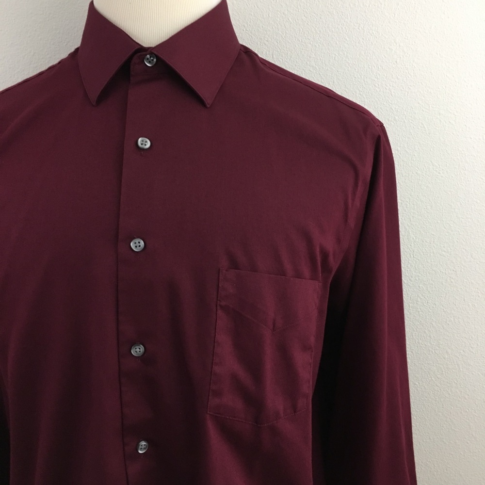 🔴 Van Heusen | Regular Fit Burgundy Wine Dress Shirt - Picture 3 of 7